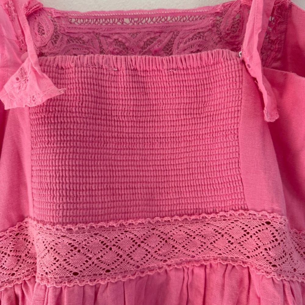 LoveShackFancy Tariah Pinafore Mini Dress Eyelet Detail Smocked Size 2 Pink - Picture 12 of 13